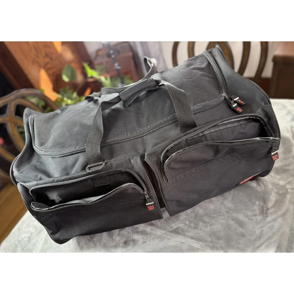 Wilson Black Rolling Duffel Bag Large Wheeled Travel Luggage Sports Gear
